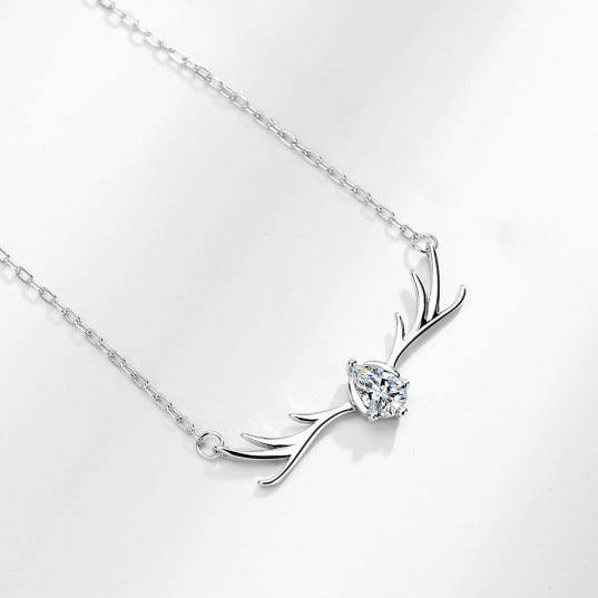 Sterling Silver One Deer Necklace With You Elk Antlers