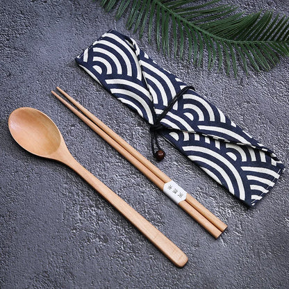 Japanese Wooden Chopsticks Spoon - 1 Pairs Chopstick + 1 Spoon