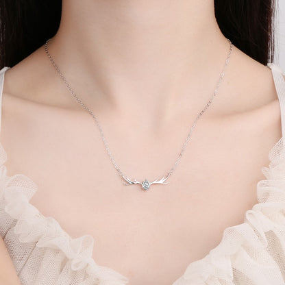 Sterling Silver One Deer Necklace With You Elk Antlers